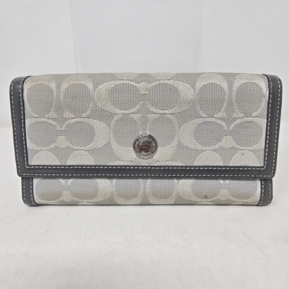 Authentic Coach Women's Canvas & Leather Trifold Checkbook Wallet Gray